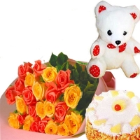 Roses with Teddy Bear N Cake